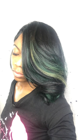 green hair, hilights, green hilights, green ombre
