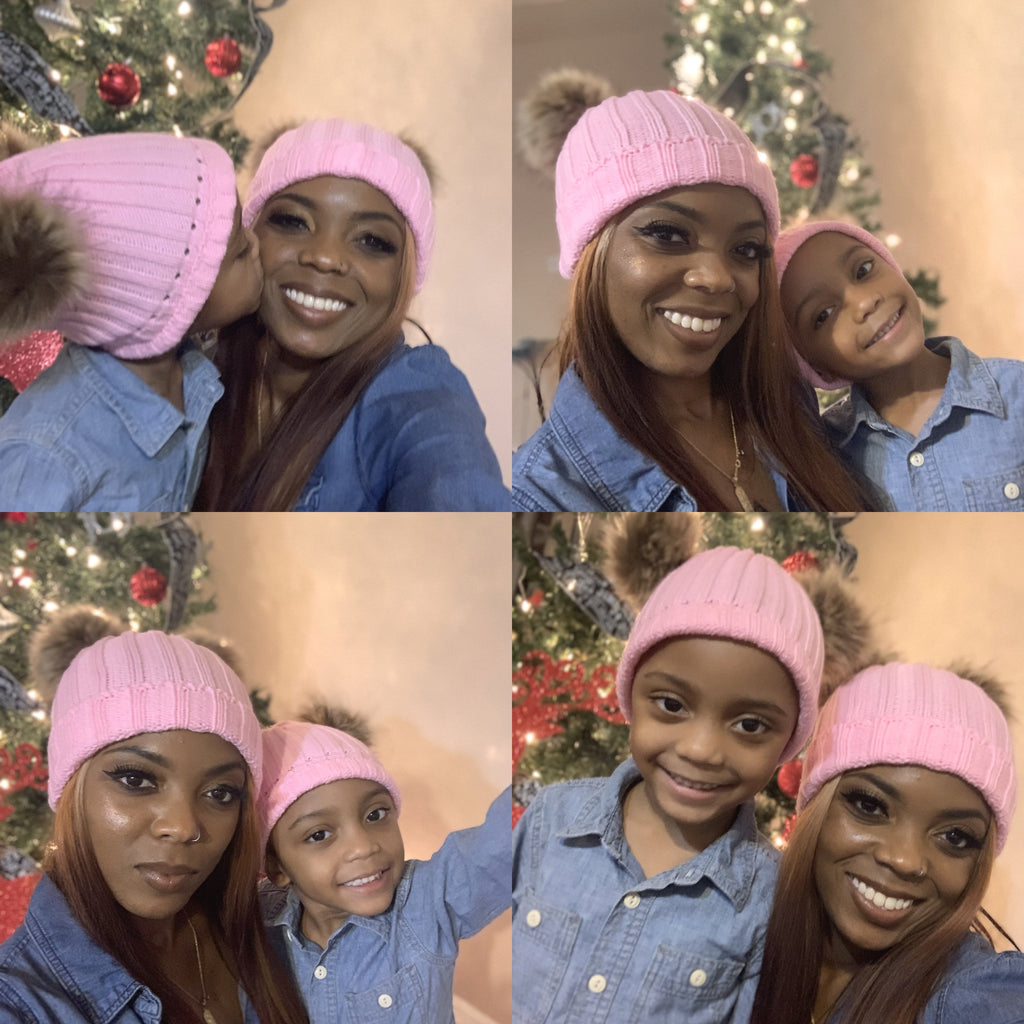Mommy and Me Pom Pom Hat Set Pink
